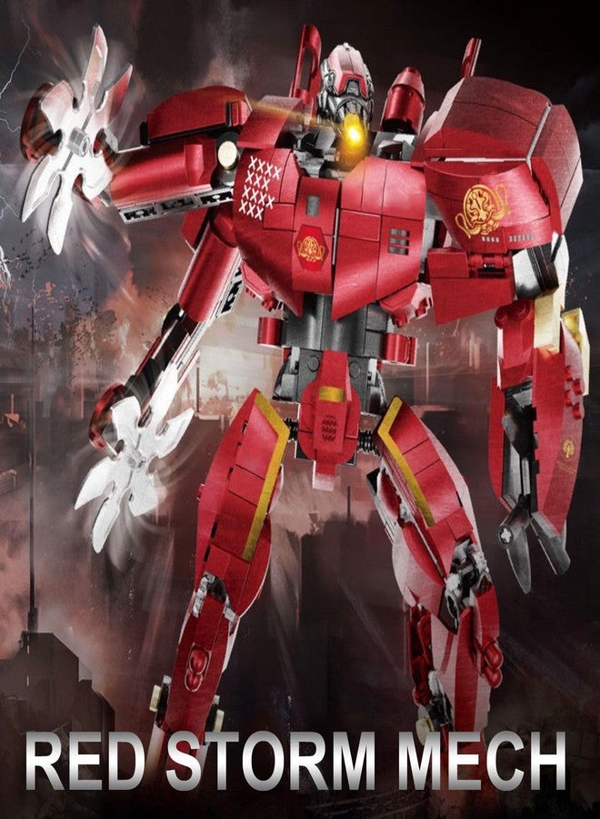 HIGH GODO Storm Mech Building Blocks Set for Adults，Red Armor Robot Model Building Kit with Weapons and Flame Shape Base, 1742 Pieces Hard Corfe Collectible Gifts for Movie Fans Man Teens - Image 2